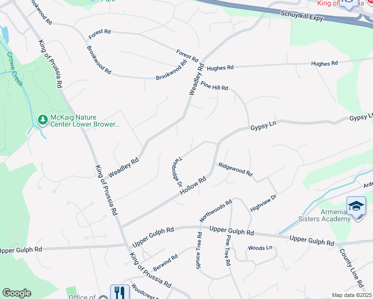 map of restaurants, bars, coffee shops, grocery stores, and more near 675 Twinbridge Drive in Wayne