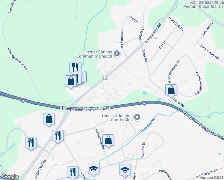 map of restaurants, bars, coffee shops, grocery stores, and more near 2601 Trinity Court in Chester Springs