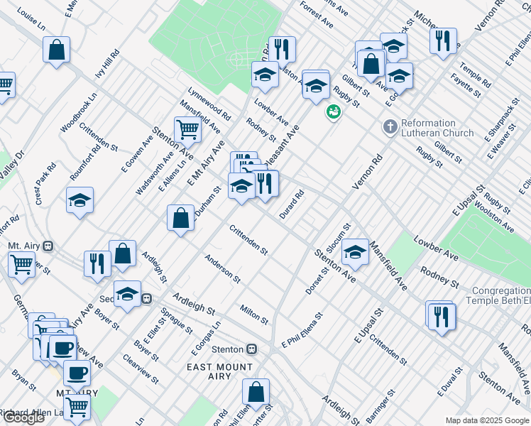 map of restaurants, bars, coffee shops, grocery stores, and more near East Sedgwick Street in Philadelphia