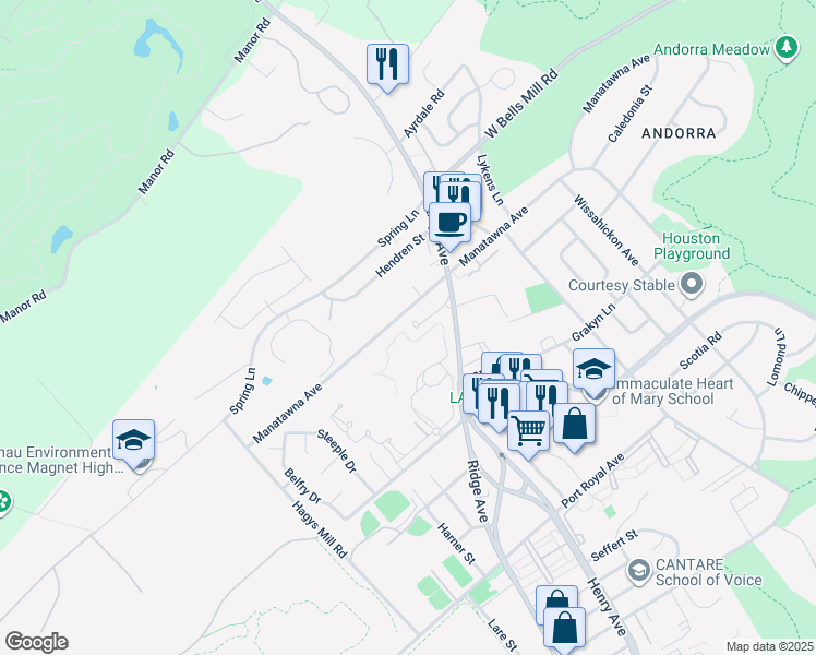 map of restaurants, bars, coffee shops, grocery stores, and more near 8816 Ridge Avenue in Philadelphia
