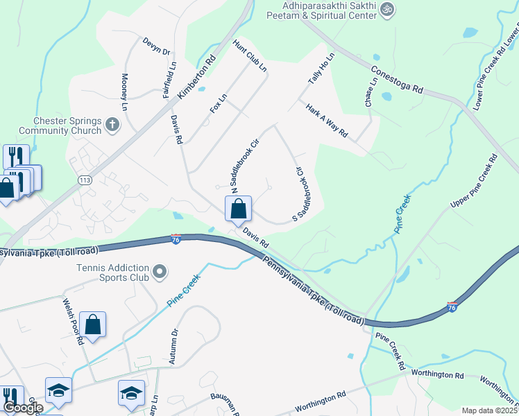 map of restaurants, bars, coffee shops, grocery stores, and more near 602 French Creek Lane in Chester Springs