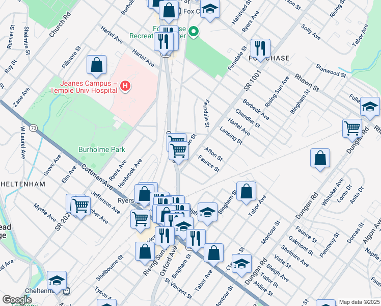 map of restaurants, bars, coffee shops, grocery stores, and more near 7528 Verree Road in Philadelphia