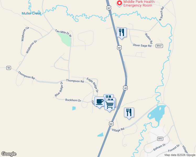 map of restaurants, bars, coffee shops, grocery stores, and more near 130 Eagle Ridge Drive in Granby