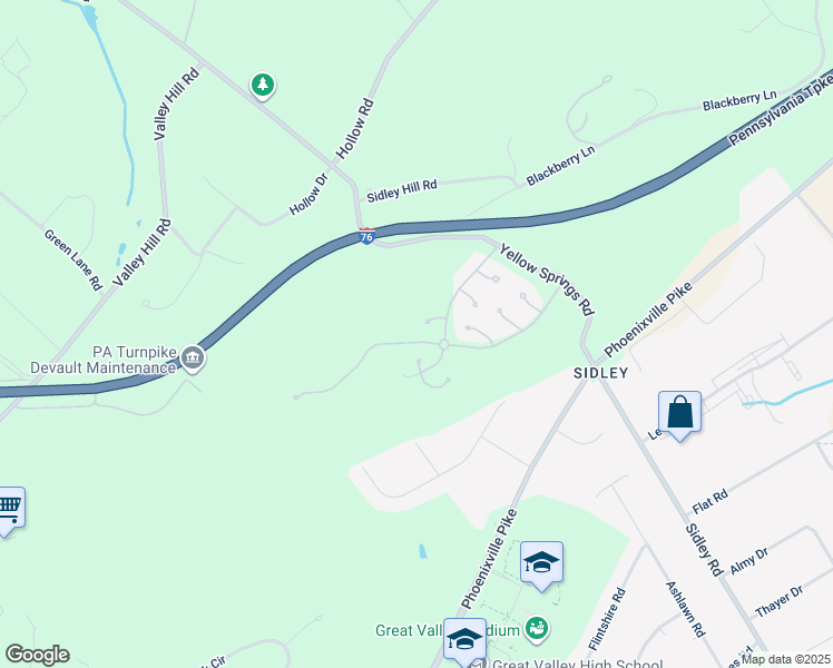 map of restaurants, bars, coffee shops, grocery stores, and more near 204 Yorktown Court in Malvern