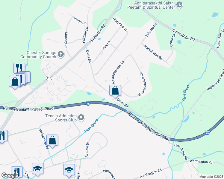 map of restaurants, bars, coffee shops, grocery stores, and more near 403 North Saddlebrook Circle in Chester Springs