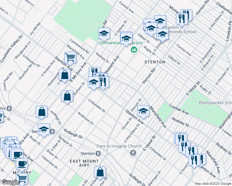 map of restaurants, bars, coffee shops, grocery stores, and more near 922 Durard Street in Philadelphia