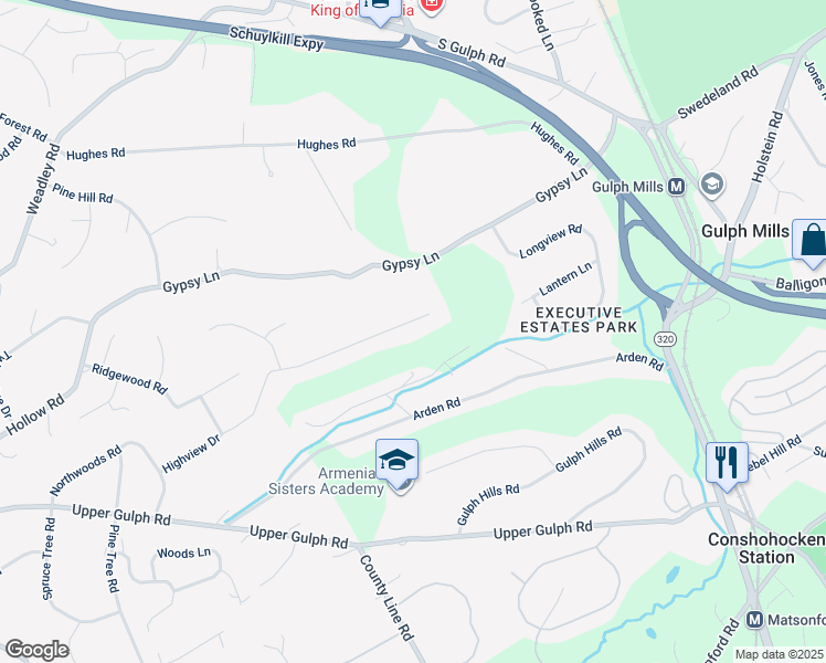 map of restaurants, bars, coffee shops, grocery stores, and more near 305 Highview Drive in Wayne