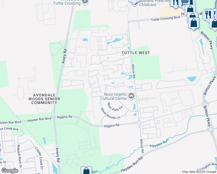 map of restaurants, bars, coffee shops, grocery stores, and more near 5588 Viningbrook Drive in Dublin