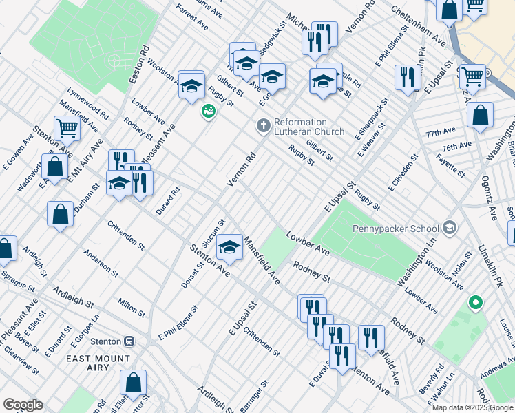 map of restaurants, bars, coffee shops, grocery stores, and more near 1034 Dorset Street in Philadelphia