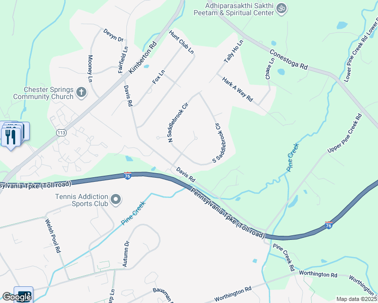 map of restaurants, bars, coffee shops, grocery stores, and more near 602 French Creek Lane in Chester Springs