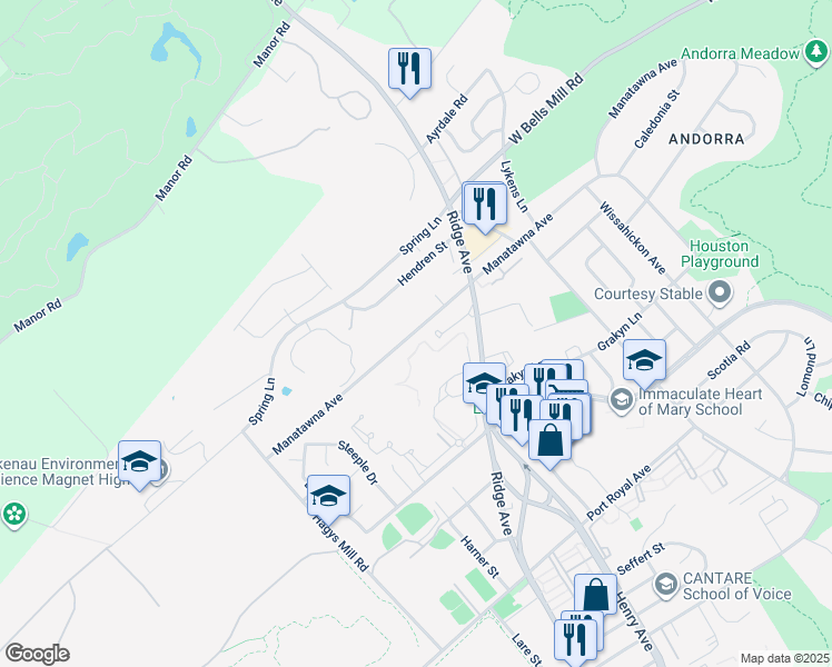 map of restaurants, bars, coffee shops, grocery stores, and more near 753 Manatawna Avenue in Philadelphia