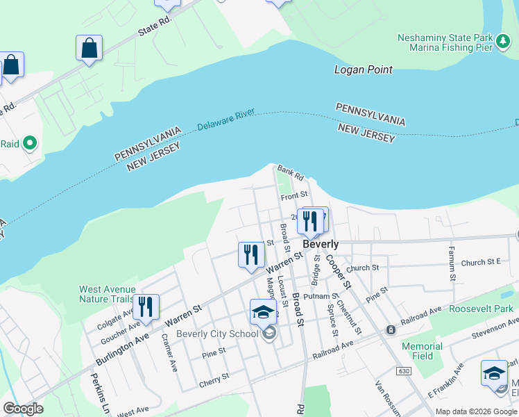 map of restaurants, bars, coffee shops, grocery stores, and more near 101 Delacove Homes in Beverly