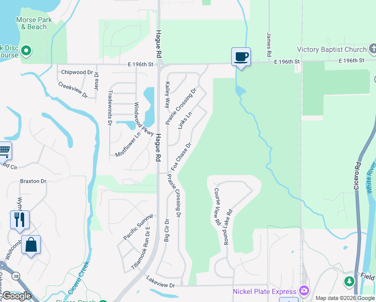 map of restaurants, bars, coffee shops, grocery stores, and more near 19214 Fox Chase Drive in Noblesville