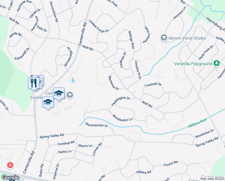 map of restaurants, bars, coffee shops, grocery stores, and more near 2844 Michener Drive in Lancaster