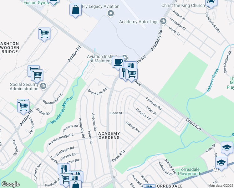 map of restaurants, bars, coffee shops, grocery stores, and more near 9441 Lansford Street in Philadelphia
