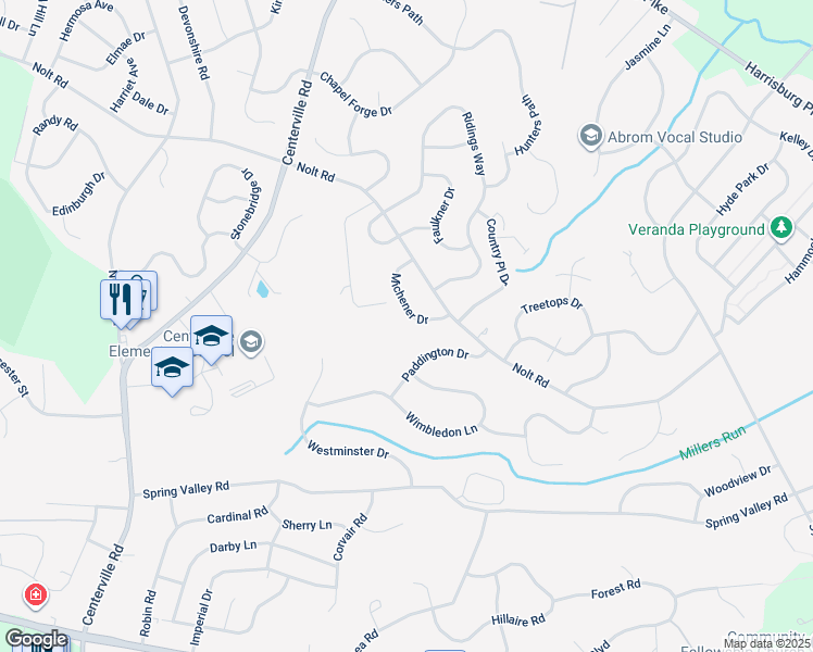 map of restaurants, bars, coffee shops, grocery stores, and more near 2844 Michener Drive in Lancaster