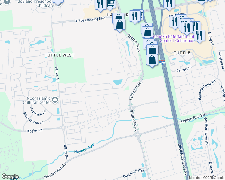 map of restaurants, bars, coffee shops, grocery stores, and more near 4664 Tuttles Brooke Drive in Dublin