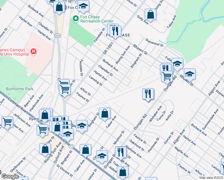 map of restaurants, bars, coffee shops, grocery stores, and more near 1017 Lansing Street in Philadelphia