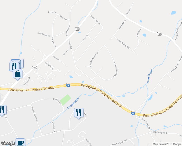 map of restaurants, bars, coffee shops, grocery stores, and more near 403 North Saddlebrook Circle in Chester Springs