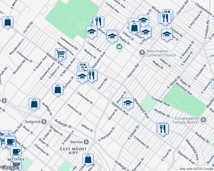 map of restaurants, bars, coffee shops, grocery stores, and more near 937 East Gorgas Lane in Philadelphia