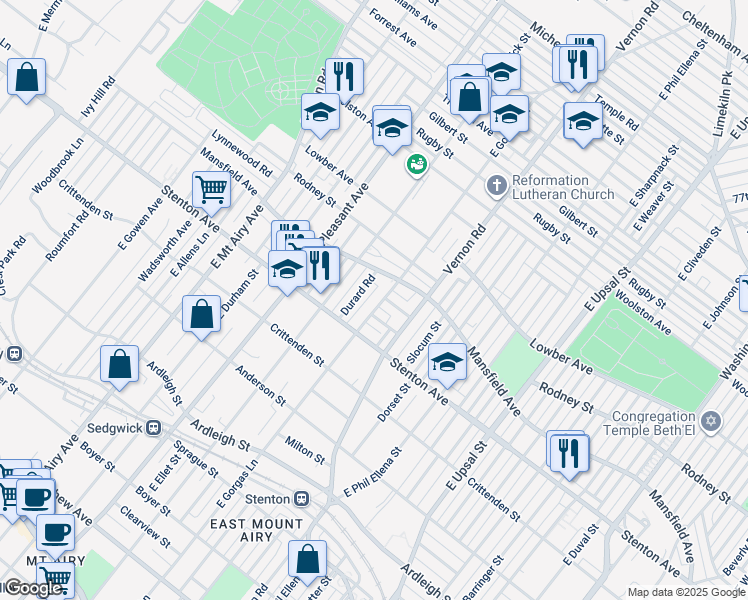map of restaurants, bars, coffee shops, grocery stores, and more near 937 East Gorgas Lane in Philadelphia