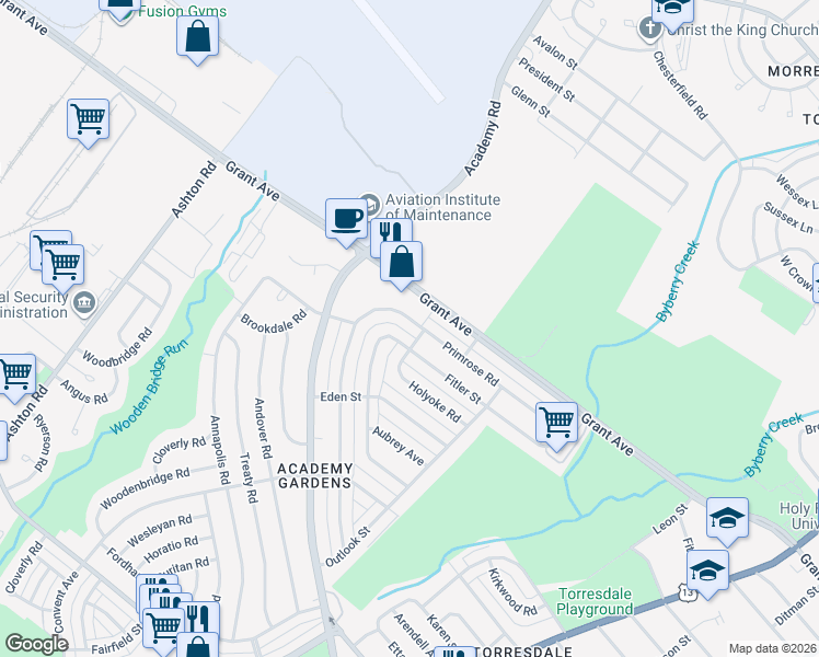 map of restaurants, bars, coffee shops, grocery stores, and more near 9446 Legion Street in Philadelphia