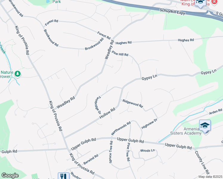map of restaurants, bars, coffee shops, grocery stores, and more near 654 Twinbridge Drive in Wayne