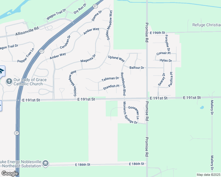 map of restaurants, bars, coffee shops, grocery stores, and more near 19140 Pierson Court in Noblesville