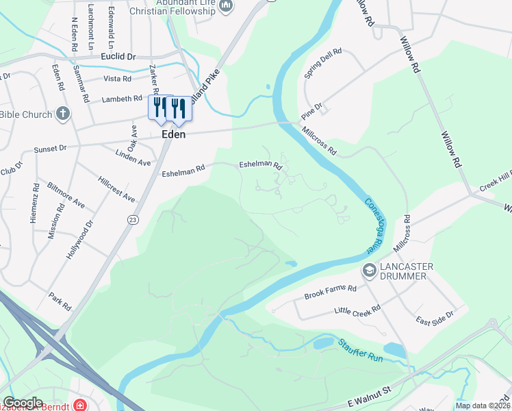 map of restaurants, bars, coffee shops, grocery stores, and more near 193 Eshelman Road in Lancaster