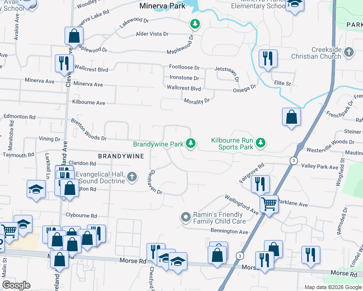 map of restaurants, bars, coffee shops, grocery stores, and more near 4677 Fox River Run in Columbus