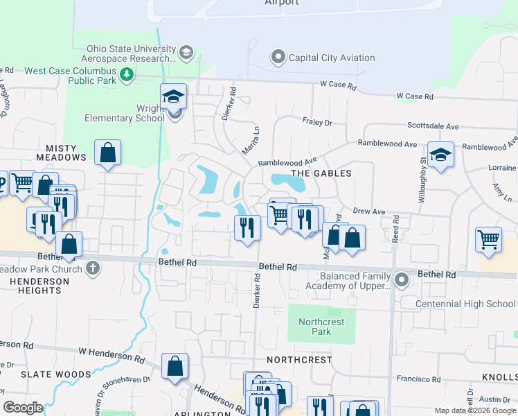 map of restaurants, bars, coffee shops, grocery stores, and more near 2095 Coleman Drive in Columbus