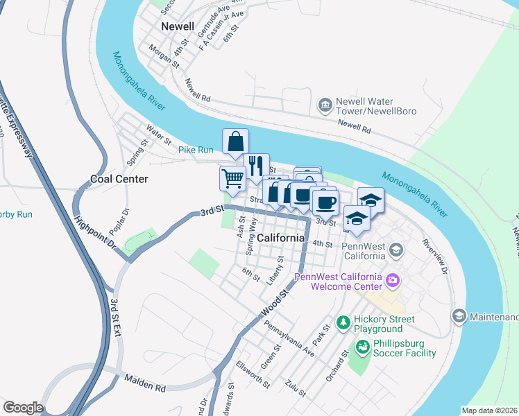 map of restaurants, bars, coffee shops, grocery stores, and more near 142 3rd Street in California