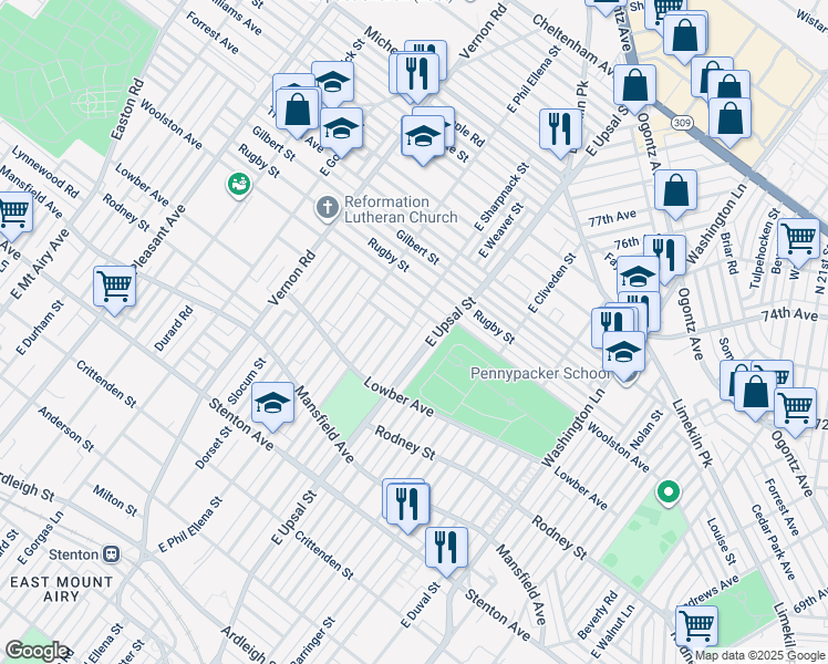map of restaurants, bars, coffee shops, grocery stores, and more near 1180 E Sharpnack St in Philadelphia