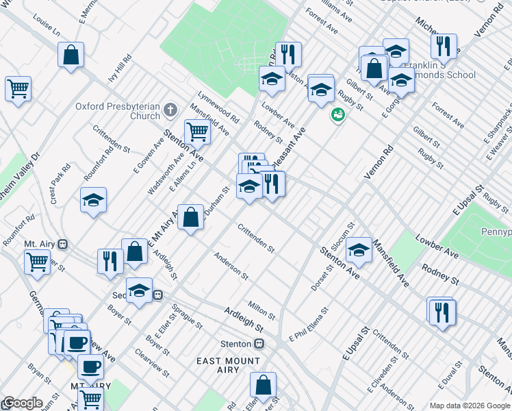 map of restaurants, bars, coffee shops, grocery stores, and more near 609 East Sedgwick Street in Philadelphia