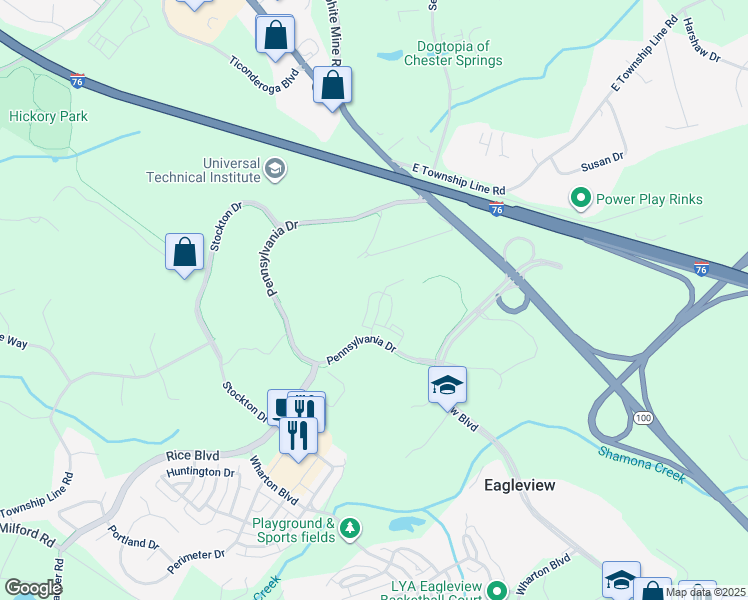 map of restaurants, bars, coffee shops, grocery stores, and more near 767 Constitution Drive in Exton
