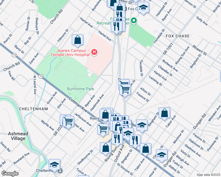 map of restaurants, bars, coffee shops, grocery stores, and more near 7347 Hasbrook Avenue in Philadelphia