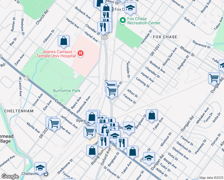 map of restaurants, bars, coffee shops, grocery stores, and more near 7516 Watson Street in Philadelphia