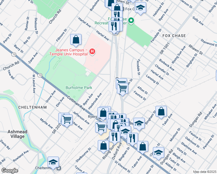 map of restaurants, bars, coffee shops, grocery stores, and more near 7347 Hasbrook Avenue in Philadelphia