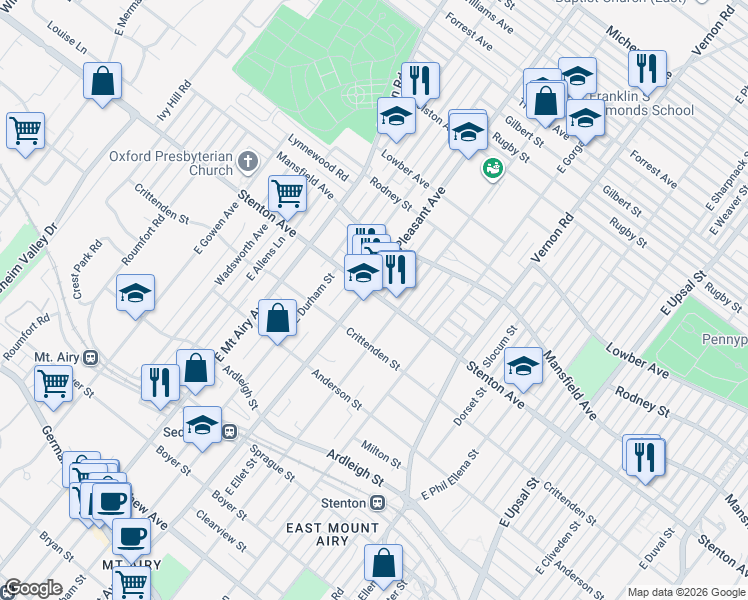 map of restaurants, bars, coffee shops, grocery stores, and more near 609 East Sedgwick Street in Philadelphia