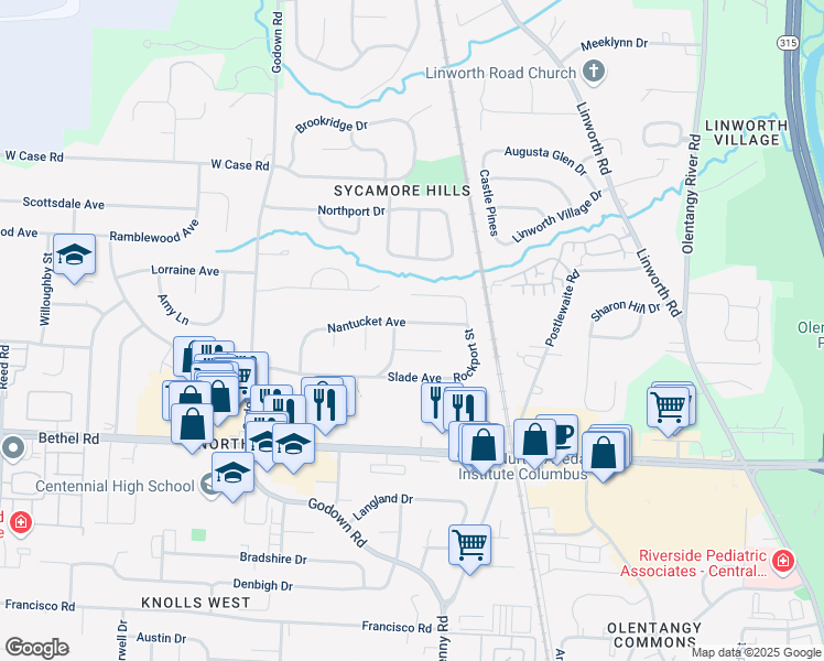 map of restaurants, bars, coffee shops, grocery stores, and more near 1168 Cloverknoll Court in Columbus
