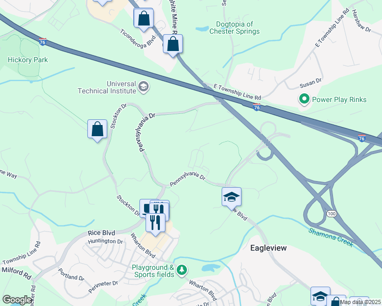 map of restaurants, bars, coffee shops, grocery stores, and more near 767 Constitution Drive in Exton