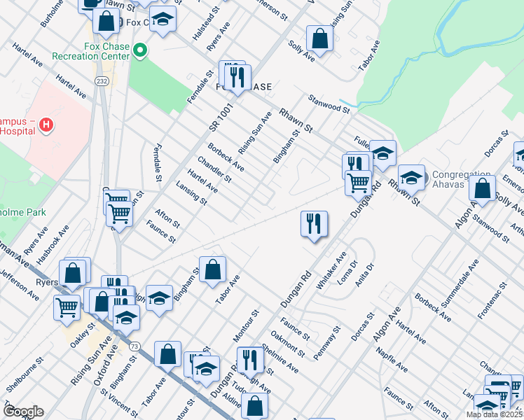 map of restaurants, bars, coffee shops, grocery stores, and more near 1118 Chandler Street in Philadelphia