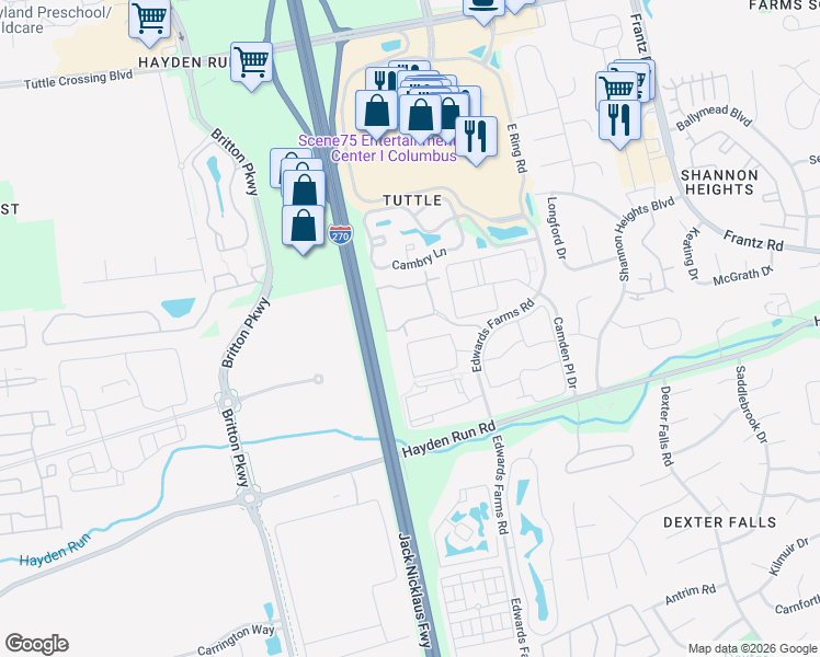 map of restaurants, bars, coffee shops, grocery stores, and more near 4199 Bradhurst Drive in Dublin