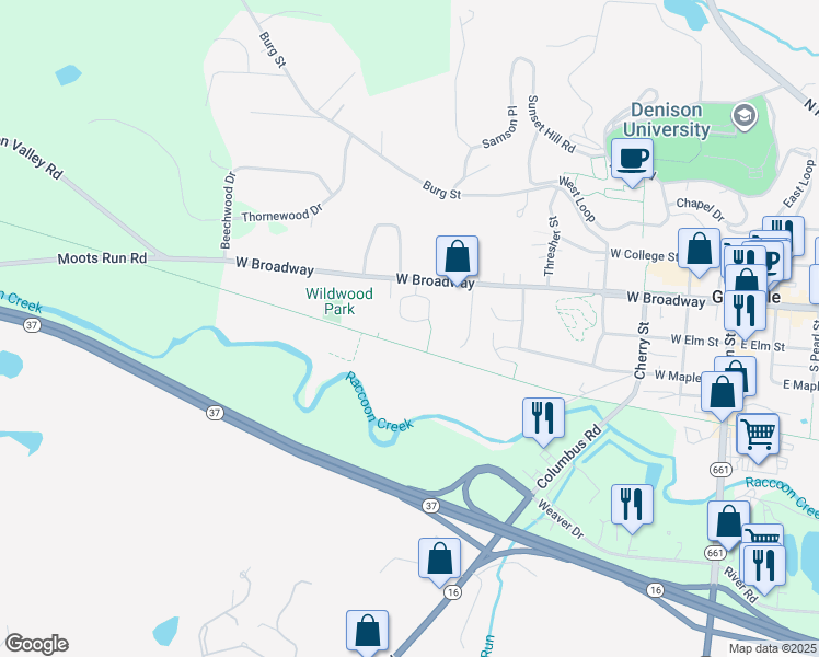 map of restaurants, bars, coffee shops, grocery stores, and more near 685 West Broadway in Granville
