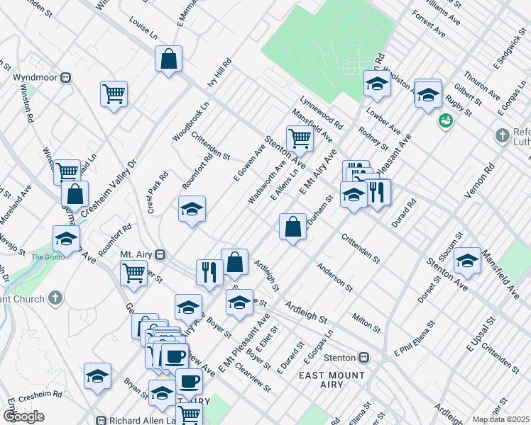 map of restaurants, bars, coffee shops, grocery stores, and more near 506 East Allens Lane in Philadelphia