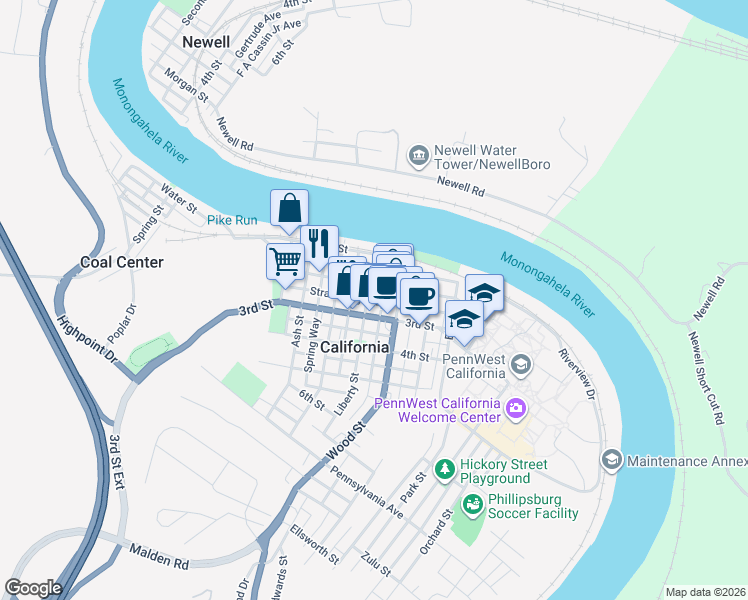 map of restaurants, bars, coffee shops, grocery stores, and more near 227 3rd Street in California