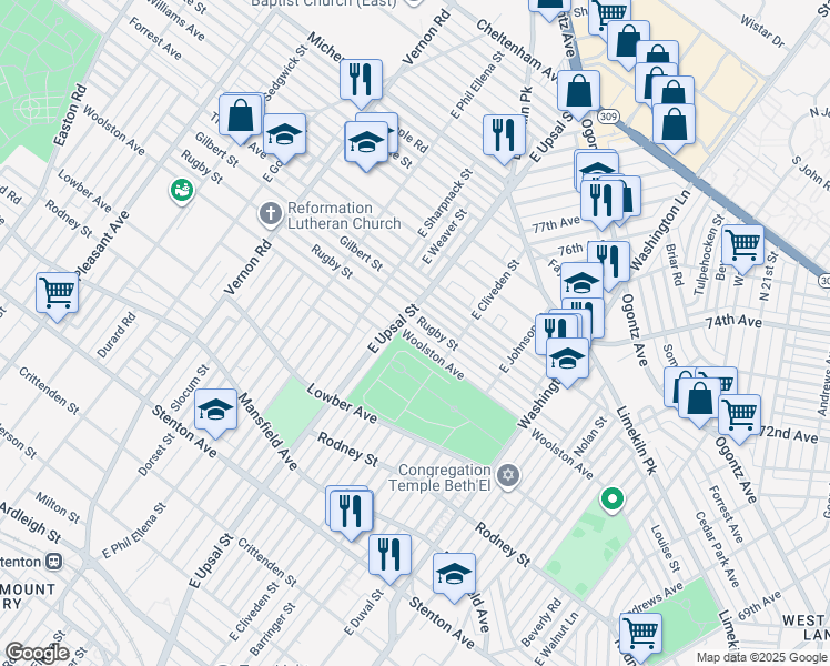 map of restaurants, bars, coffee shops, grocery stores, and more near in Philadelphia
