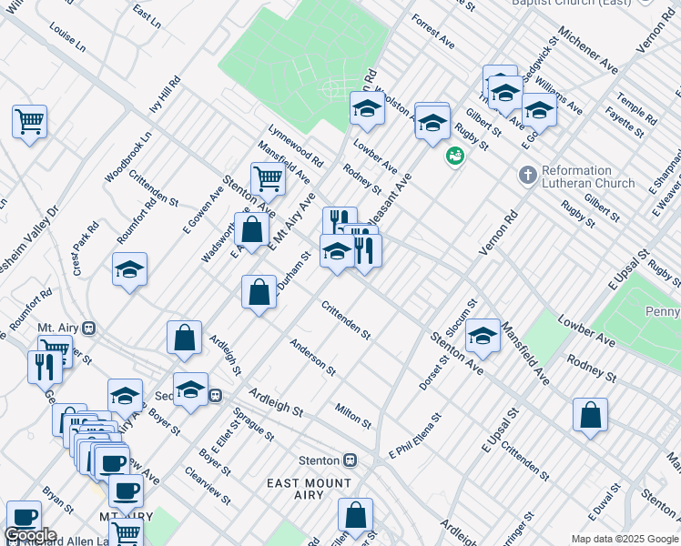 map of restaurants, bars, coffee shops, grocery stores, and more near 604 East Mount Pleasant Avenue in Philadelphia