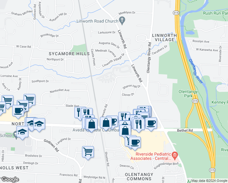 map of restaurants, bars, coffee shops, grocery stores, and more near 5008 Postlewaite Road in Columbus
