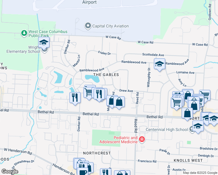 map of restaurants, bars, coffee shops, grocery stores, and more near 539 Mckitrick Boulevard in Columbus